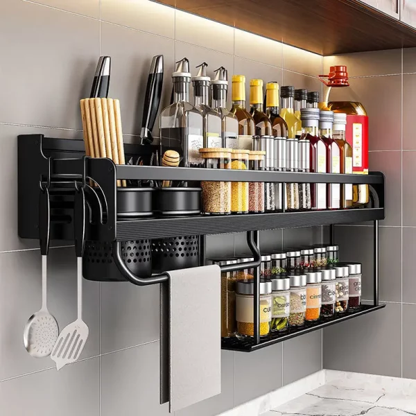 Kitchen Shelf Wall-Mounted Spice Organizer Storage Rack