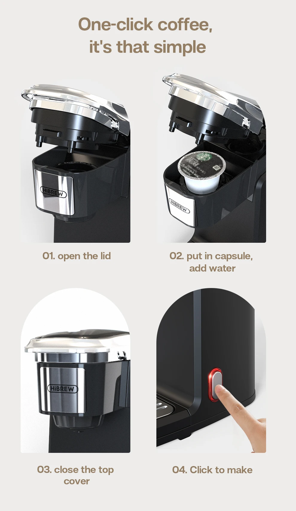 HiBREW Coffee Filter Coffee Machine Brewer for K-Cup Capsule & Ground Coffee