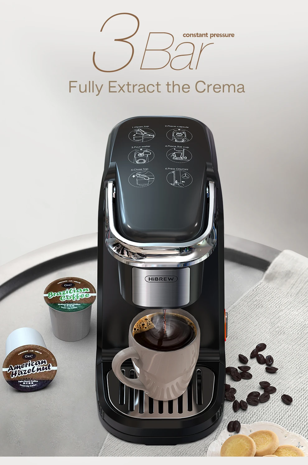 HiBREW Coffee Filter Coffee Machine Brewer for K-Cup Capsule & Ground Coffee