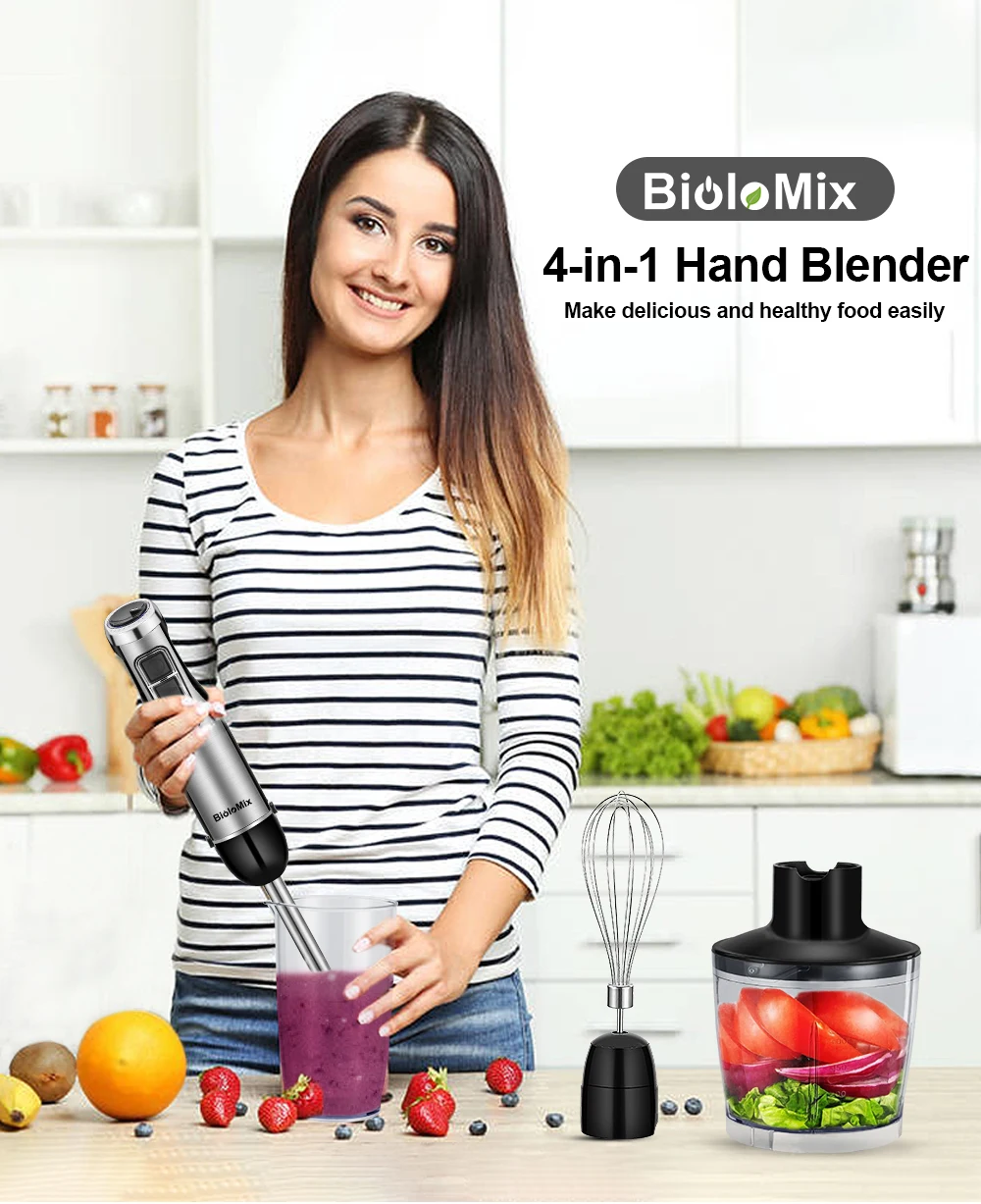 4 in 1 High Power Hand Stick Blender Mixer With Smoothie Cup & Chopper