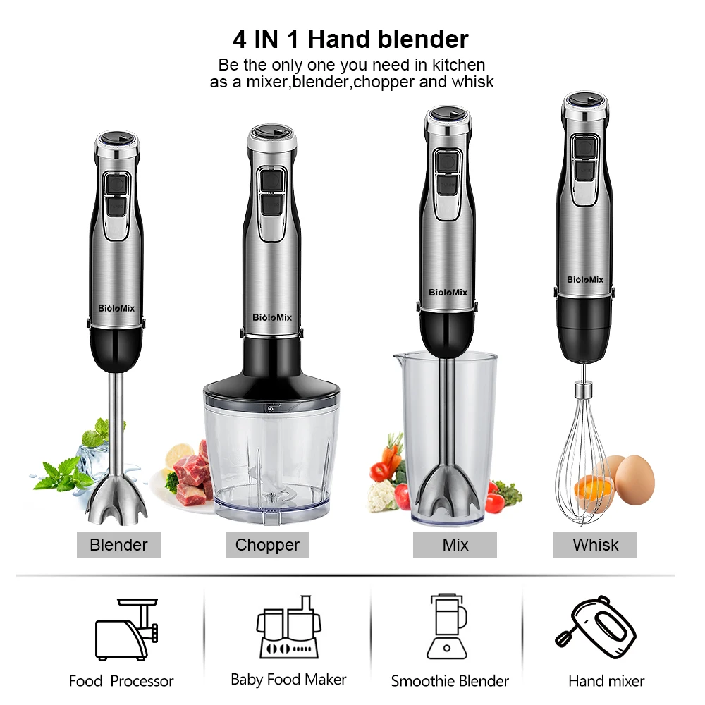 4 in 1 High Power Hand Stick Blender Mixer With Smoothie Cup & Chopper