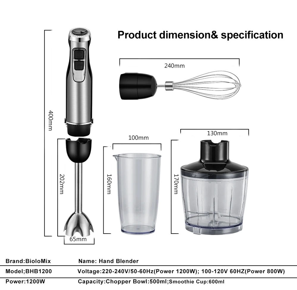 4 in 1 High Power Hand Stick Blender Mixer With Smoothie Cup & Chopper