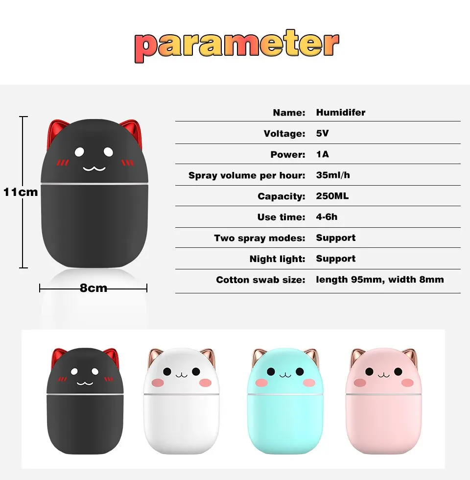 Cute Kitten and Bear Air Humidifier Home Essential Oil Diffuser