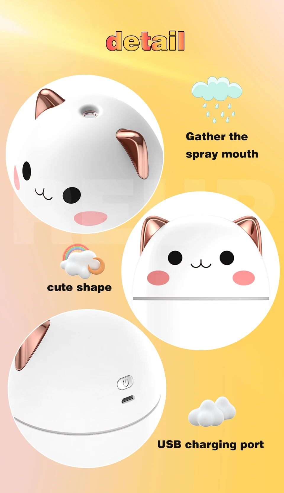 Cute Kitten and Bear Air Humidifier Home Essential Oil Diffuser